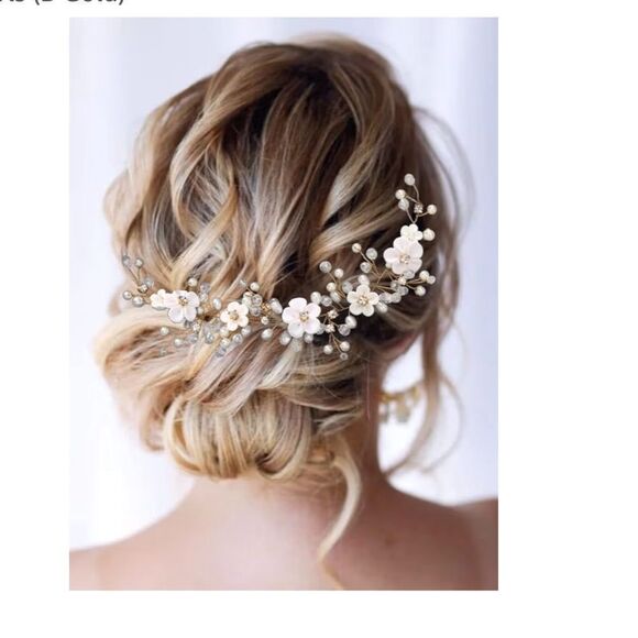 Silver White Floral Bridal Wedding Hair Accessory - Picture 4 of 6